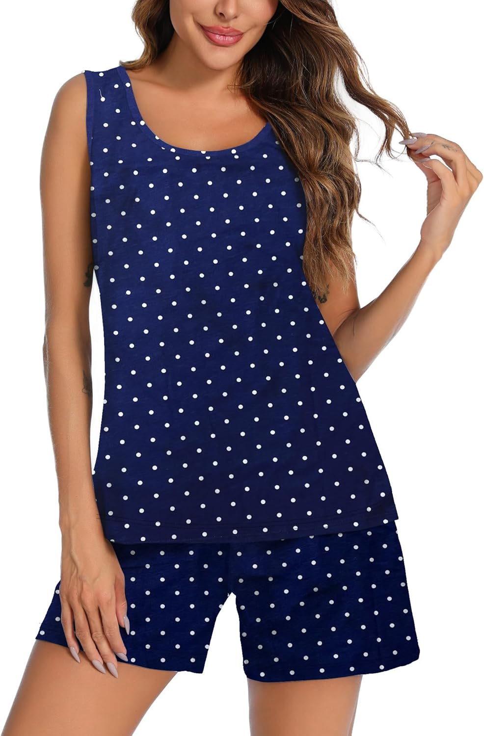 ENJOYNIGHT Women's Pajamas Set Sleeveless Tee and Shorts Sleepwear Tank Top Pjs Set With Pockets - Image 2