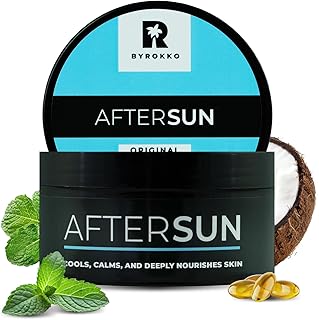 BYROKKO After Sun Creme, Natürliche Bräunungslotion mit Menthol, Mangobutter & Vitamin E, Kühlt, Spendet Feuchtigkeit & Pflegt sonnengestresste Haut, Vegan, Ohne Parabene, 195ml
