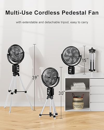 Miniatura 2 de TriPole Oscillating Standing Fan 11 Outdoor Fan for Patios Quiet Pedestal Fan 12000mAh Rechargeable Battery Operated Floor Fan with Remote Control