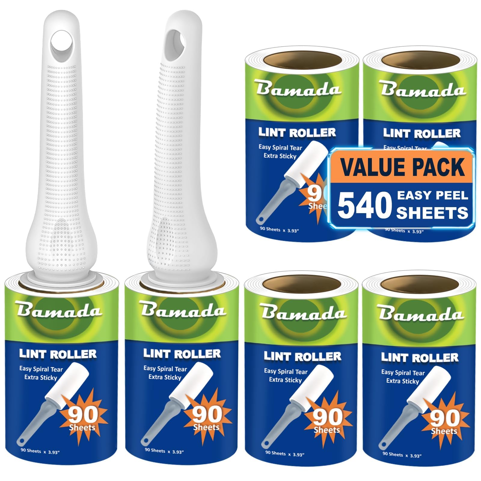 Bamada White Lint Roller For Pet Hair, 540 Sheets, Extra Sticky Portable Lint Remover, Lint Roller Clothes, Remover Cats Dog Hair, Lint Roller Pet Hair