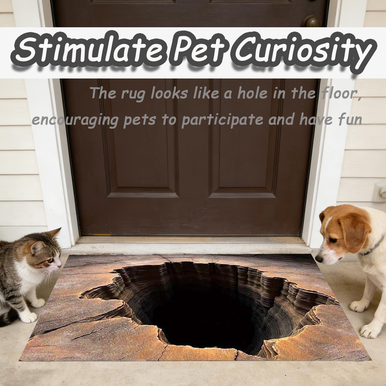 3D Optical Illusion Rug, Test & Play with Dog or Cat, Rug That Looks Like a Hole in The Ground, 3D Realistic Hole Rugs for Door Entrance, Bath, and Stair Zones