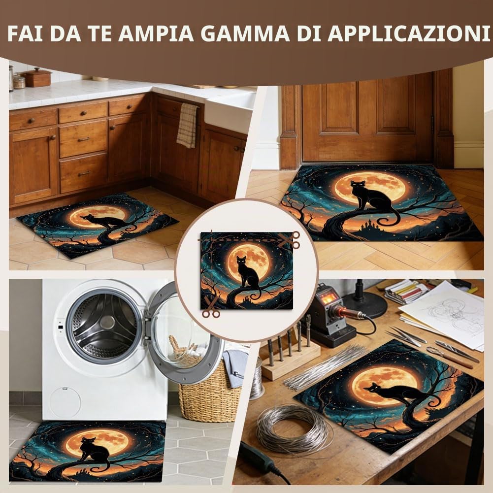 SUPERDANT Topper Lunare per Lavatrice e Asciugatrice Impermeabile Tappetino Protettivo Antiscivolo con Gatto Nero Copertura Pieghievole per Macchine a Carica dall Alto Decorazione per Lavanderia