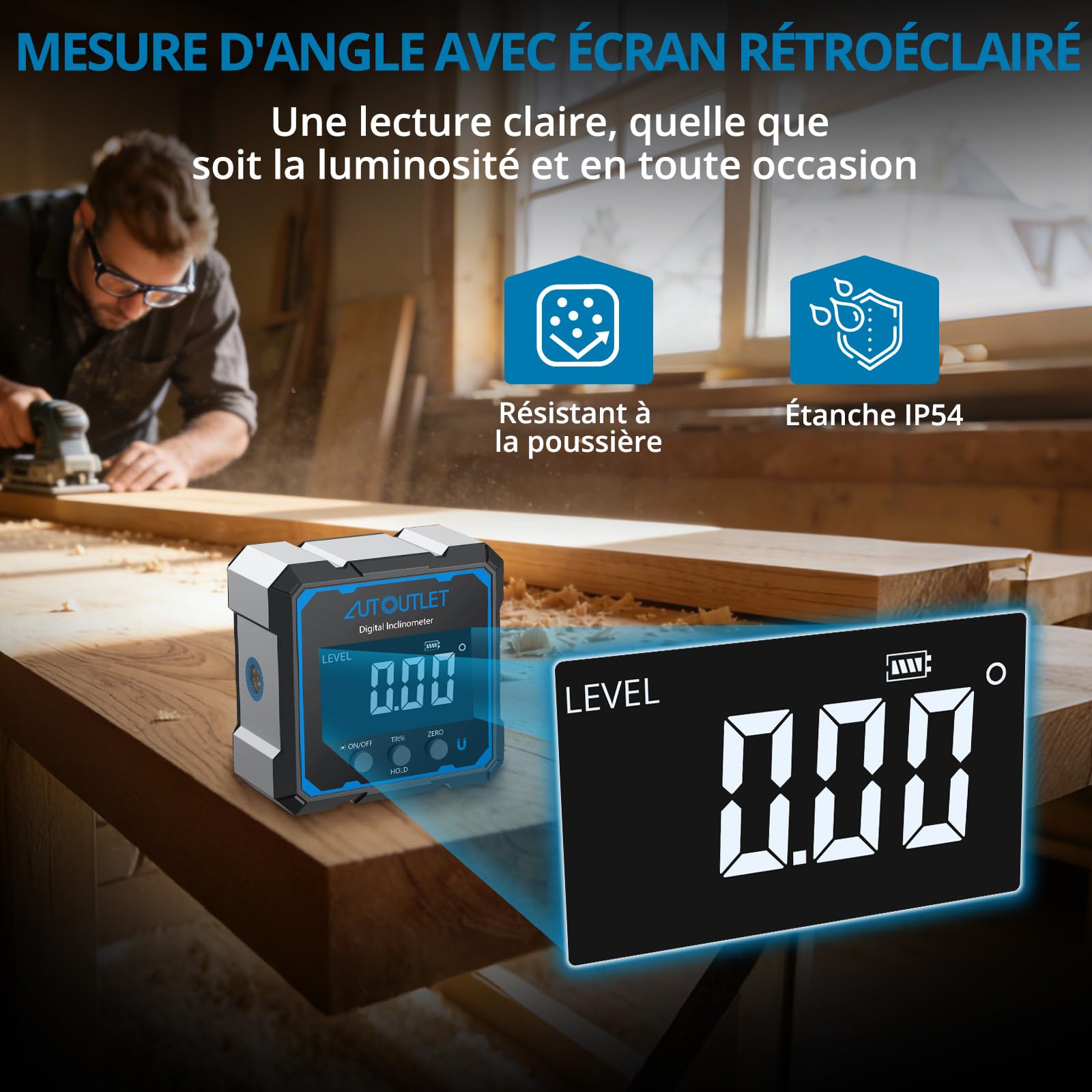 AUTOUTLET 4 * 90° Niveau à bulle numérique Laser linéaire des deux côtés Fixation magnétique sur les quatre côtés Rechargeable Pour Menuiserie Chantier Et Décoration
