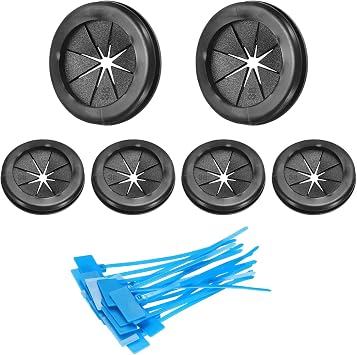 sourcing map 6Pcs 1-1/4"32mm ID, 1-1/2" 38mm Drill Hole, Double Sided Grommets Round Firewall Hole Plug with Marker Cable Ties for Home Office Cable Wire Protection, Black
