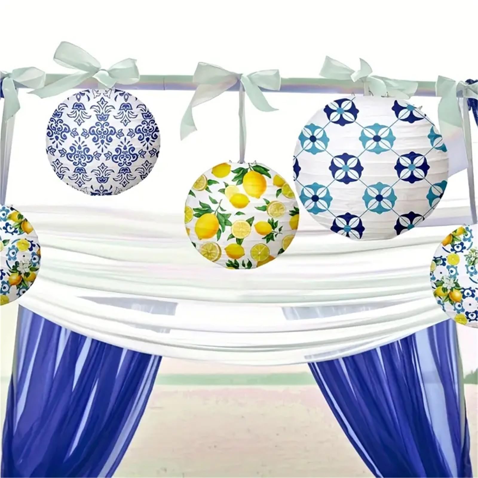 12-teiliges Papierlaternen-Set, Zitronen-Partydekorationen Für Haushalt Wohnen | Frühlings- und Sommer-Familienparty-Dekorationen, Party mit grünem und gelbem Zitronenmuster