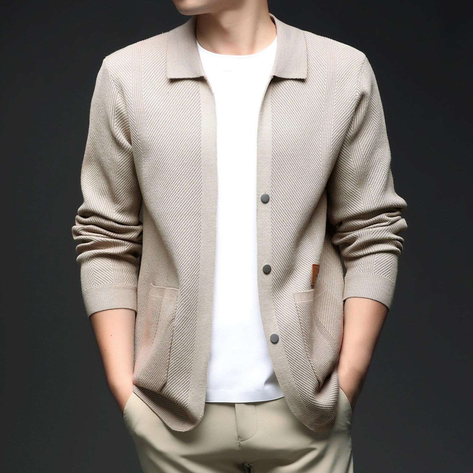 Cárdigan Lana Hombre, Chaqueta Hombre Punto Fino Básico Suéter De Punto De Manga Larga Invierno Cálido Slim Fit Jerséis Cárdigan con Cuello Chal Chaqueta De Entretiempo De Punto