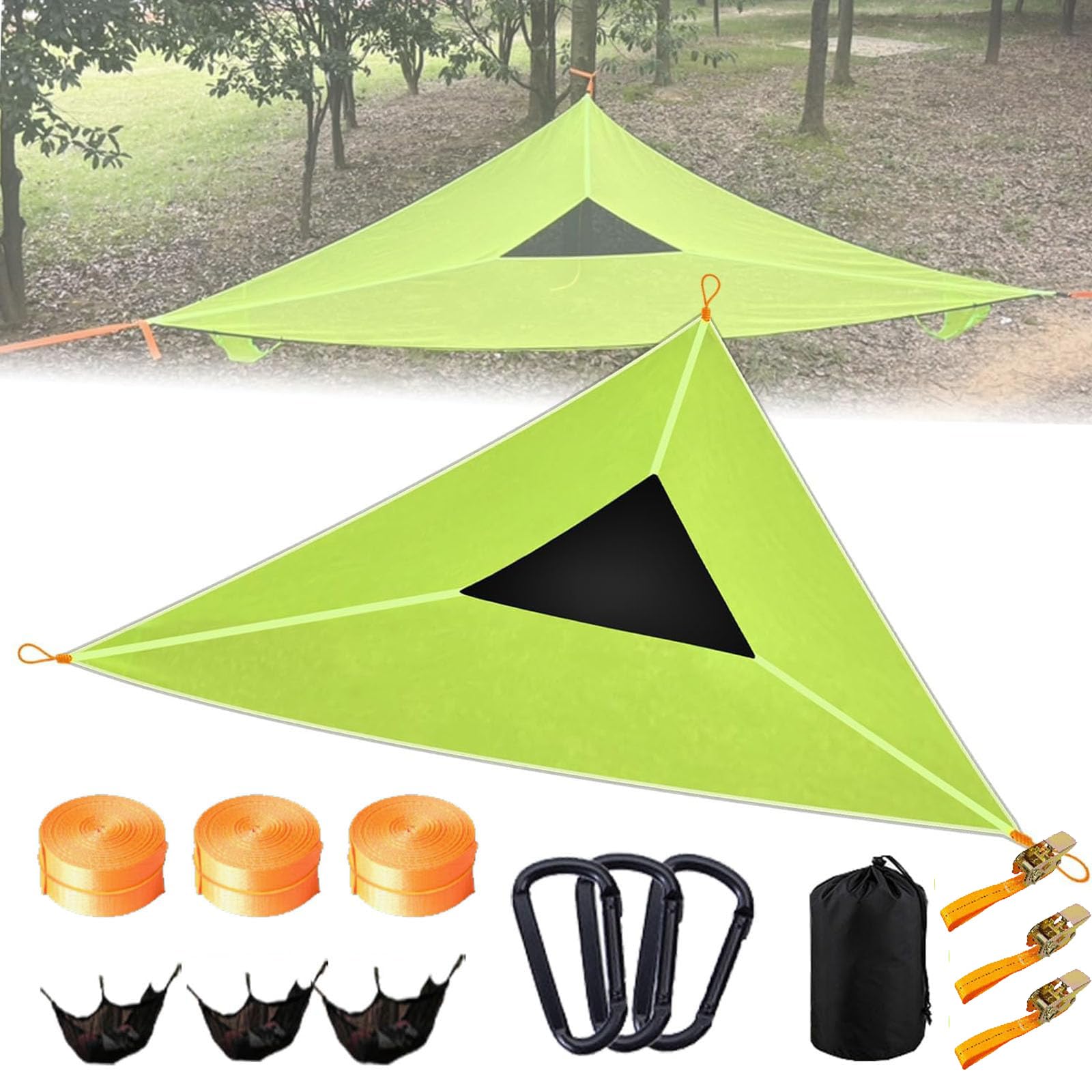 Hamac de Camping Triangulaire, hamacs Multi-Personnes 4/2,8 m Maximum 400 LB pour la détente en Plein air, hamac Extra Large, avec 3 Sangles et Sacs en Filet, Sac de Rangement Green 2.8x2.8x2.8m