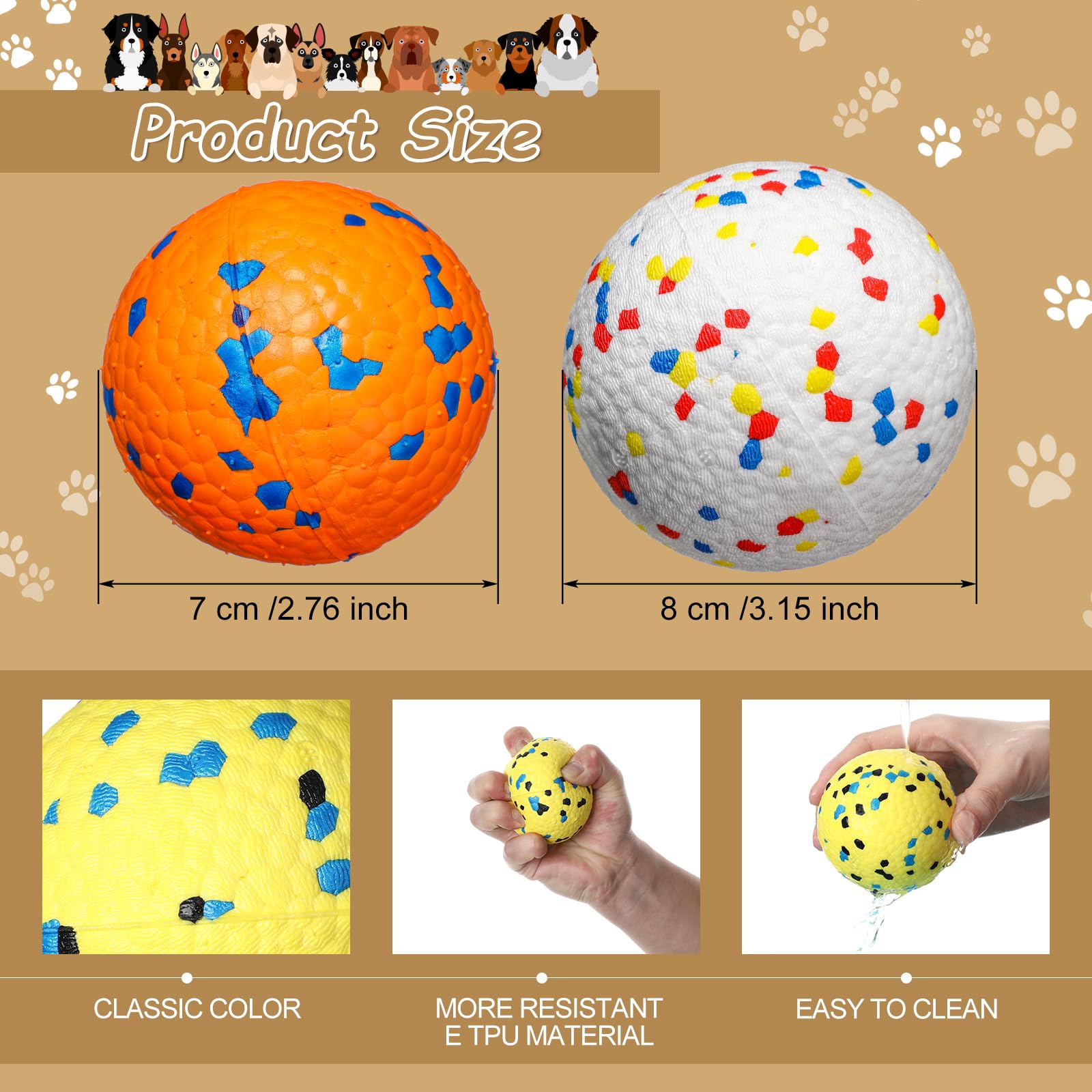 Aliceset 4 pelotas de tenis para perros para masticadores agresivos, juguetes indestructibles para la dentición, juguete duradero para masticar cachorros, juguete flotante para perros grandes,
