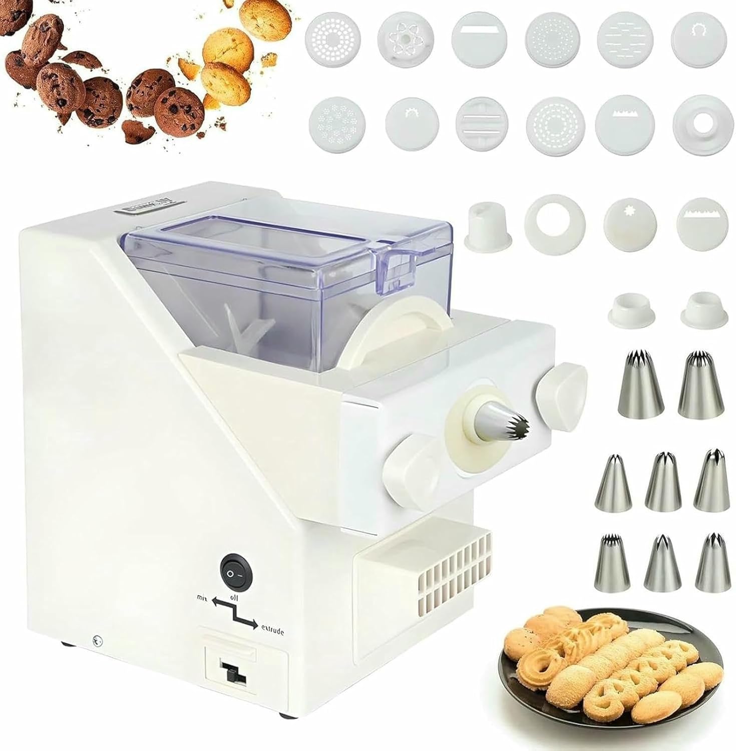 Automatic Biscuit Maker, 180W Electric Cookies Making Machine with 8 Nozzles & 6 Biscuit Types, DIY Cookie Press for Home Baking~/