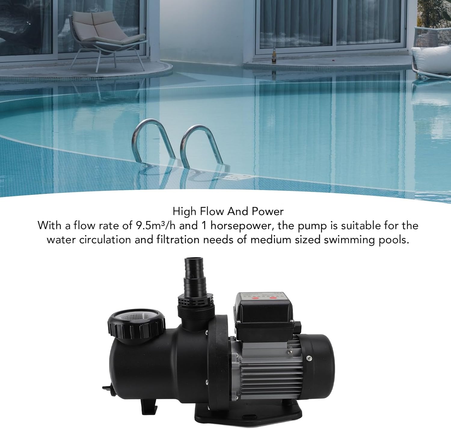 Pool Pump Motor, 3/5 Horsepower 2245GPH Above Ground Inground Swimming Pool Circulation Pump Motor Replacement, Single Speed 40mm Outlet Inlet Diameter