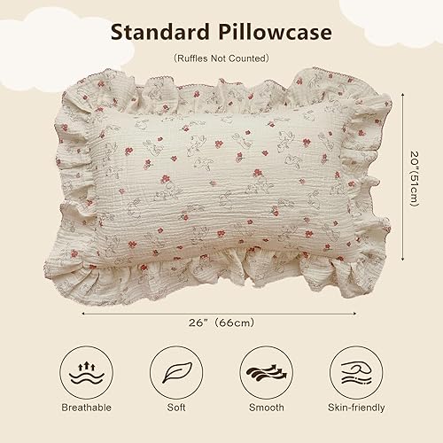 Vista 279 de BuLuTu Funda de almohada de muselina de algodón para niños pequeños, tamaño estándar, estampado de flores de Galsang, suave funda de almohada