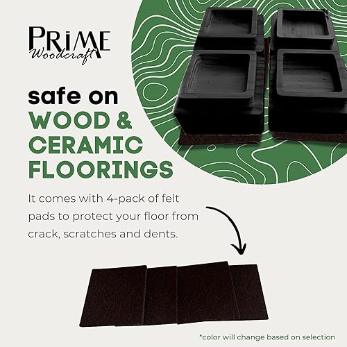 Miniatura 8 de Prime Woodcraft Elevadores de madera de nogal  2 pulgadas de altura, 4 elevadores, color negro, elevadores de cama cuadrados para almacenamiento y