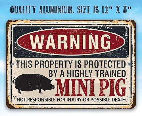 Miniatura 5 de Metal Sign - Warning Property Protected By Mini Pig - Durable Metal Sign - Use IndoorOutdoor - Great Gift and FarmHome Decor Under 20 8 x 12