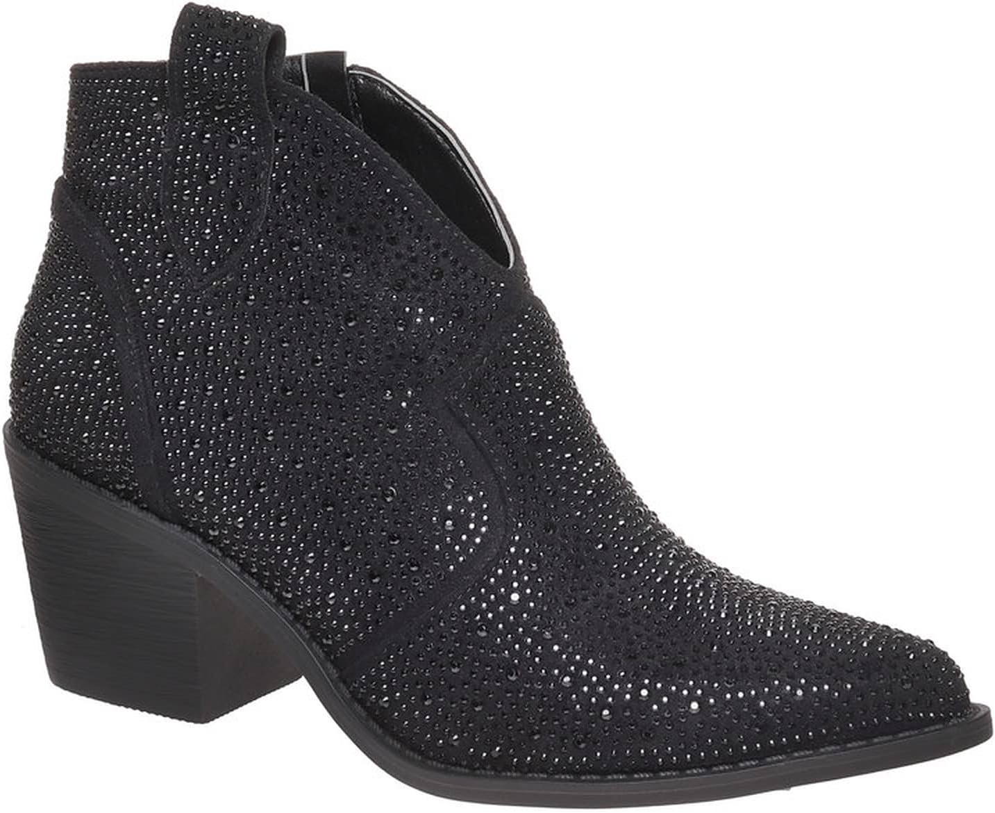 Women Rhinestone Chunky Heel Ankle Bootie WILDER-9 By Pierre Dumas Black 7