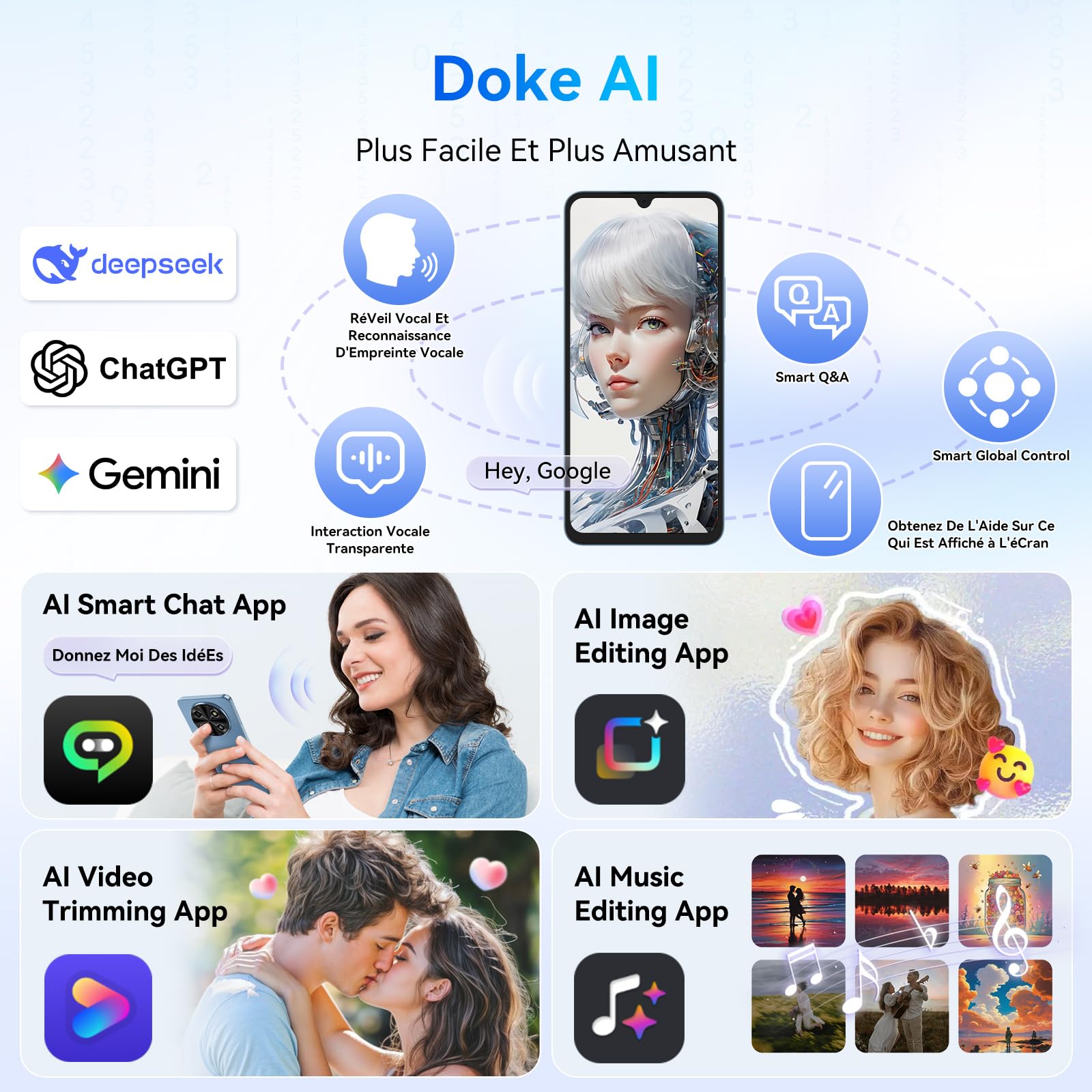 Téléphone Portable Pas Cher 18Go+256Go/TF 2To, Smartphone Android 4G Double SIM, Écran 6,56'' HD+ 90Hz, Batterie 5000mAh, Caméra AI 13MP+8MP, Face ID/OTG/GPS, Garantie 3 Ans - Bleu
