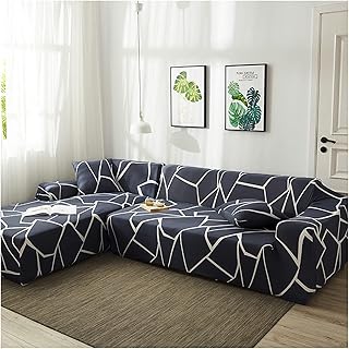 Bishilin Uniwersalny pokrowiec na kanapę, w kształcie litery L, w kształcie litery L, 235-300 cm + 235-300 cm, wodoszczelny, w kształcie litery L, w kolorze czarnym i białym z wzorem w linie, 235-300 cm, wodoszczelny