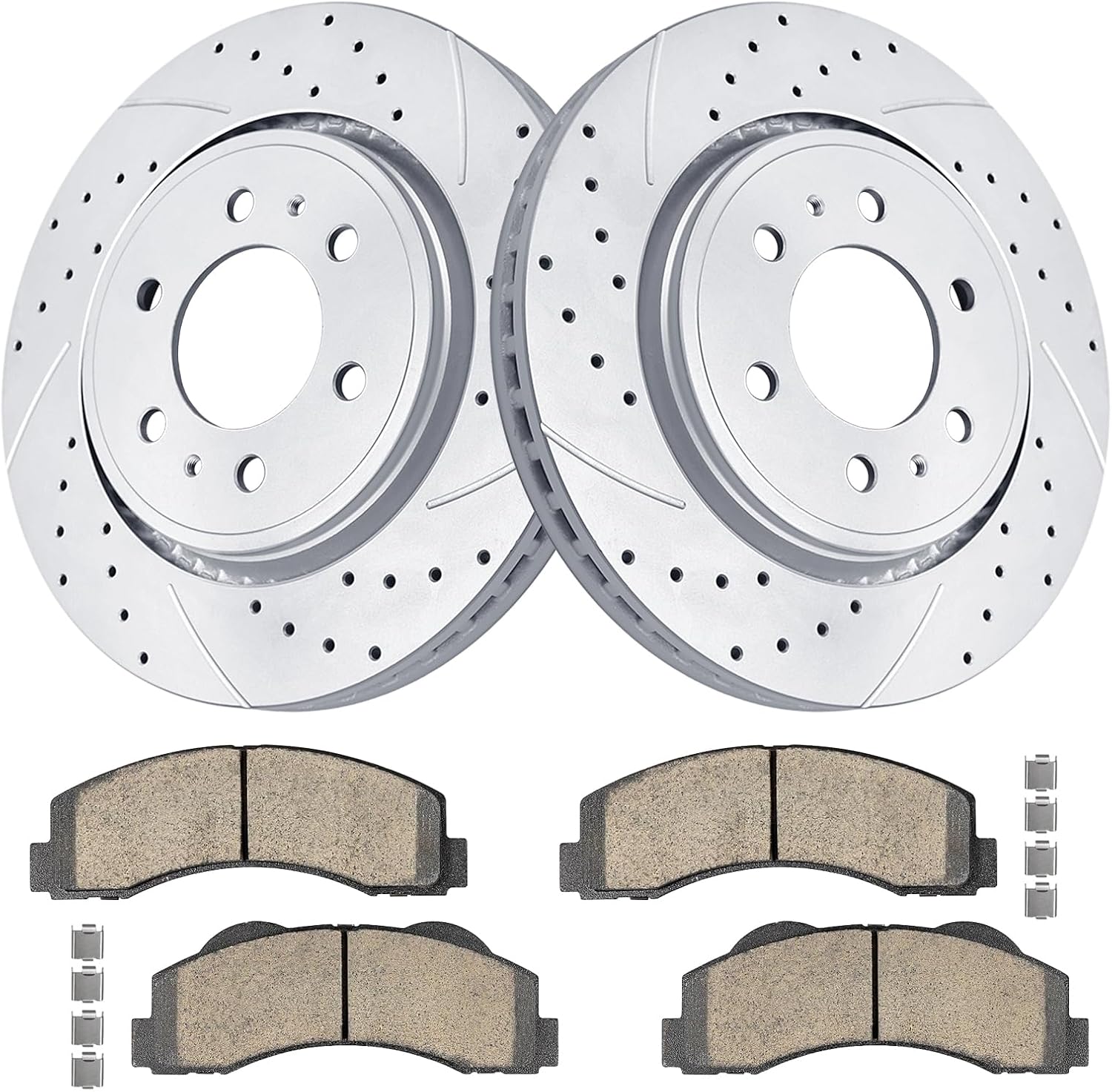 Drilled and Slotted Front Kit Brake Rotors Ceramic Brake Pads for Ford Expedition, F-150 (6 Lug Models ONLY) 2010-2014, F-150 2015-2020, Lincoln Navigator