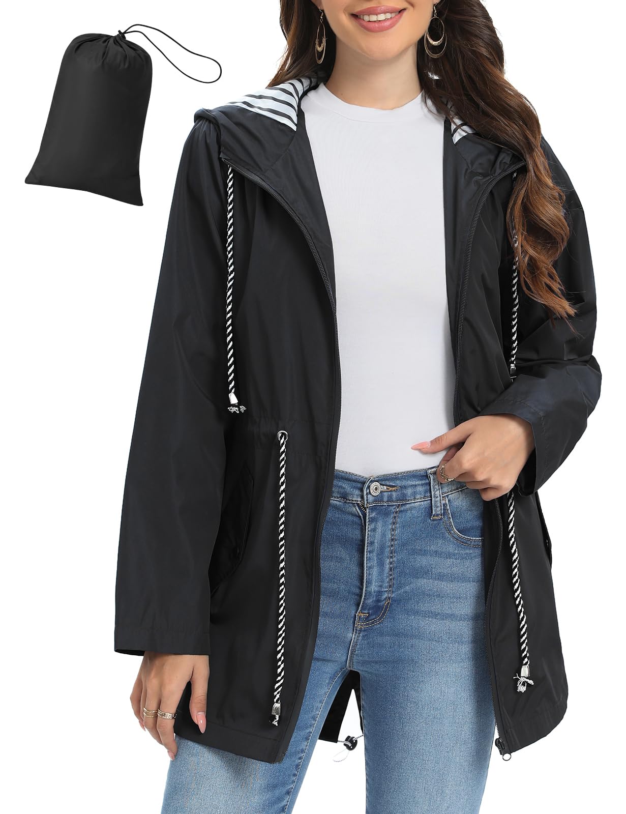 UMIPUBO Regenjacke Damen Wasserdicht Atmungsaktiv Dünne Leichte Outdoorjacke Regenmantel mit Kapuze Faltbar Wanderjacke Fahrradjacke