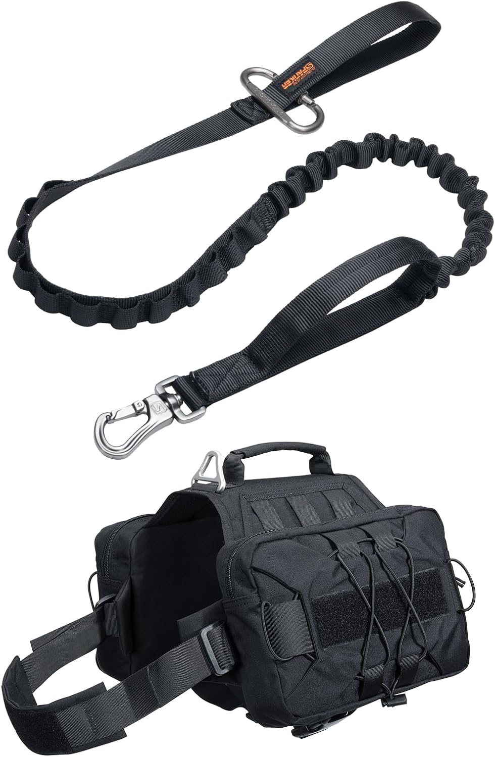 EXCELLENT ELITE SPANKER Dog Pack Hound Saddle Bag Backpack with 2 Capacious Side Pockets & Tactical Bungee Leash Military Adjustable Dog Leash Quick Release Elastic Leads Rope