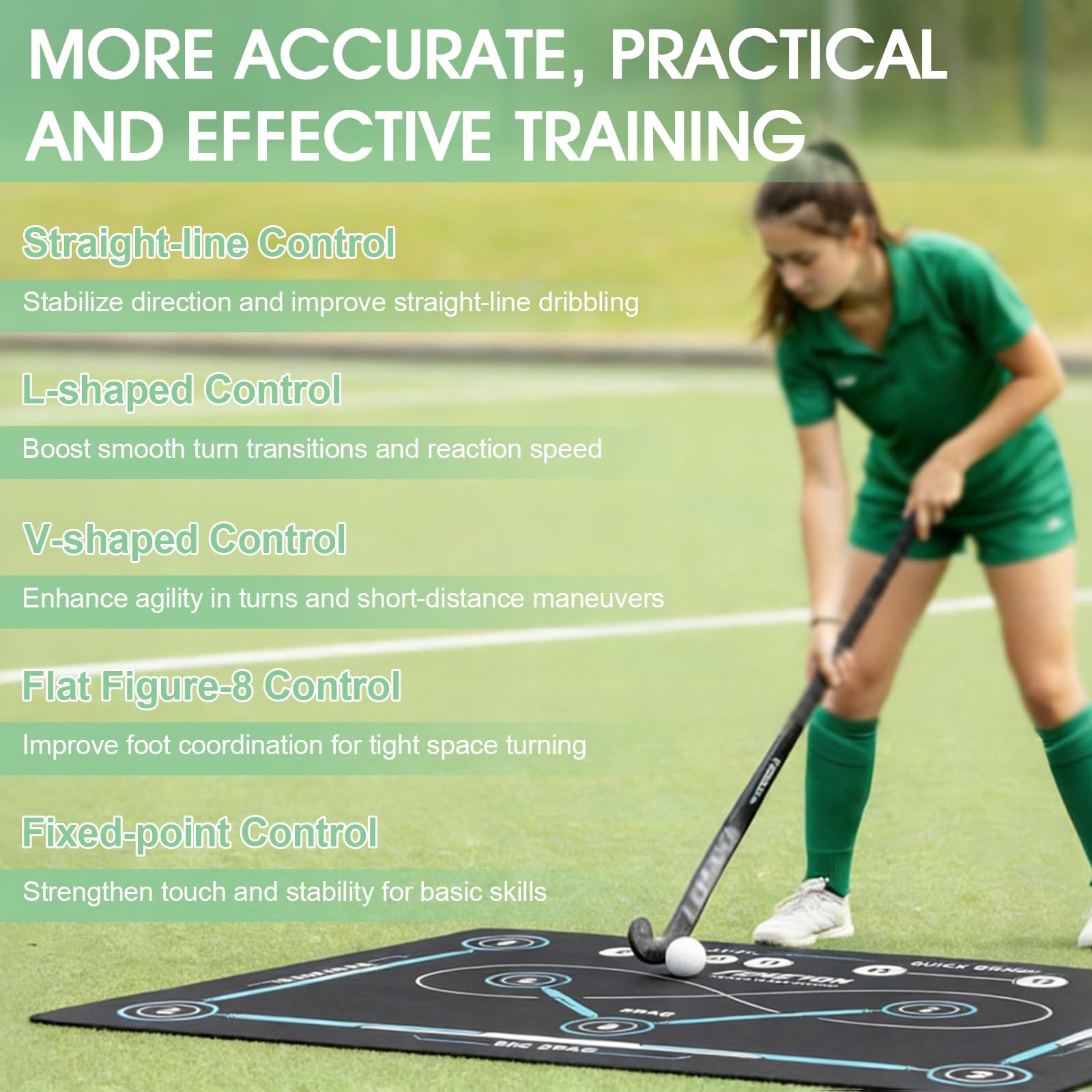 Esterilla de entrenamiento de hockey para interior y exterior, ayuda de entrenamiento de hockey, superficie antideslizante y silenciosa, accesorio de hockey para adultos y niños, 150 x 90 cm