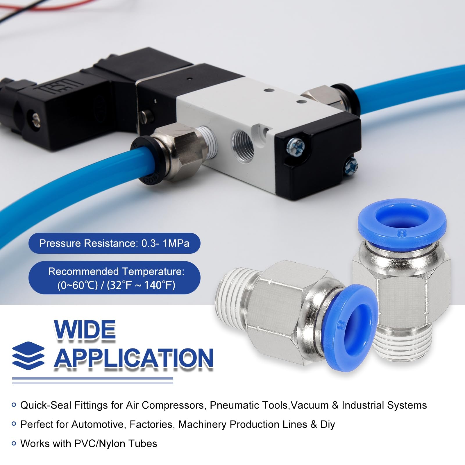 QUARKZMAN 2 Pezzi Raccordi Aria Push To Connect NPT, Maschio Dritto 8mm Diametro Esterno Tubo x Filettatura NPT 1/8" Connettore Rapido Aria Adattatore per Tubo Gas Strumenti Pneumatici, Blu