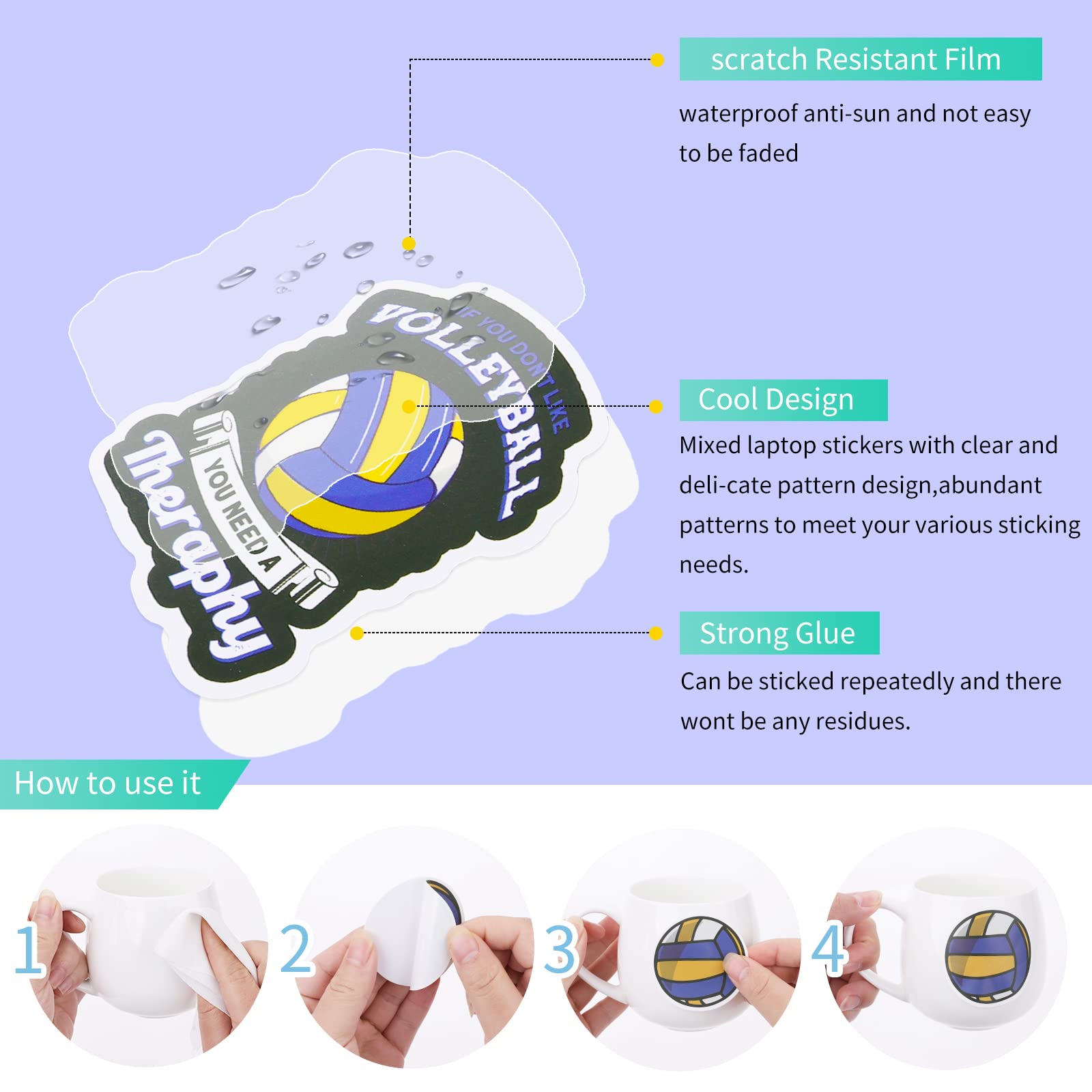 50 Adesivi Pallavolo In Vinile Impermeabili - Decorazioni Sportive Per Bottiglie, Laptop