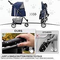 Vista 9 de MoNiBloom 3 Wheels Pet Stroller, Foldable Dog Cat Cage Jogger Stroller with Weather Cover for All-Season, Storage Basket and Cup Holder, Breathable