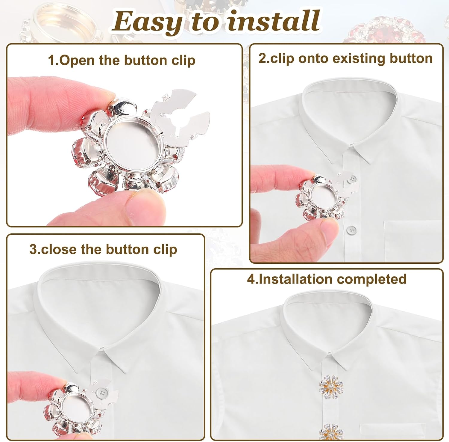 PATIKIL 5 Pcs Rhinestone Button Covers Decorative Clips with 10 Pcs White Sewing Buttons Detachable Water Drop Sewing Replacement for Women Men DIY Crafts Accessories (Red/Gold) image 4