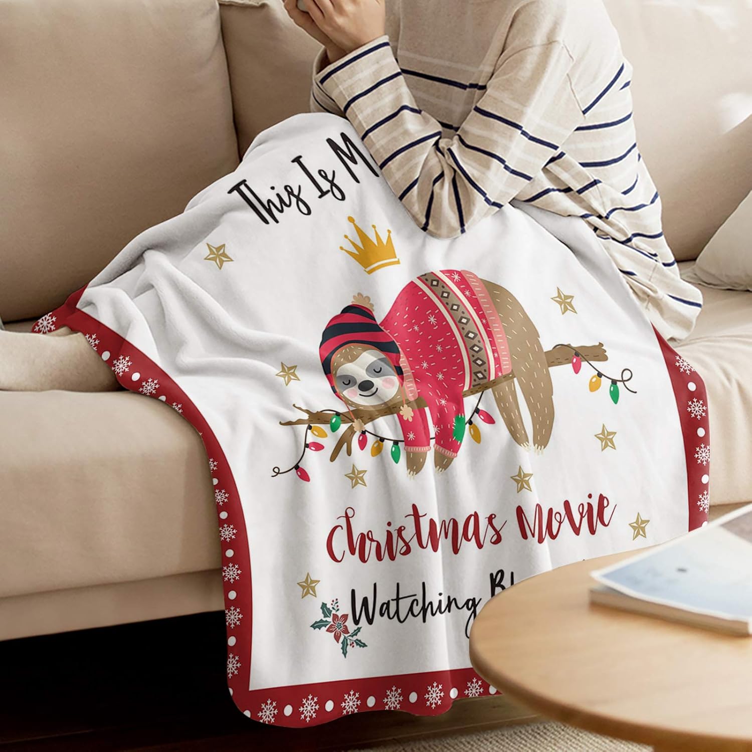 Chic D Christmas Fleece Blanket, Sloth Throw Blanket for Couch/Sofa, Christmas Movie Soft Warm Bed Blankets Microfiber Blankets and Throws for Women Men Kids, Xmas Winter Decorations, 50x60inch