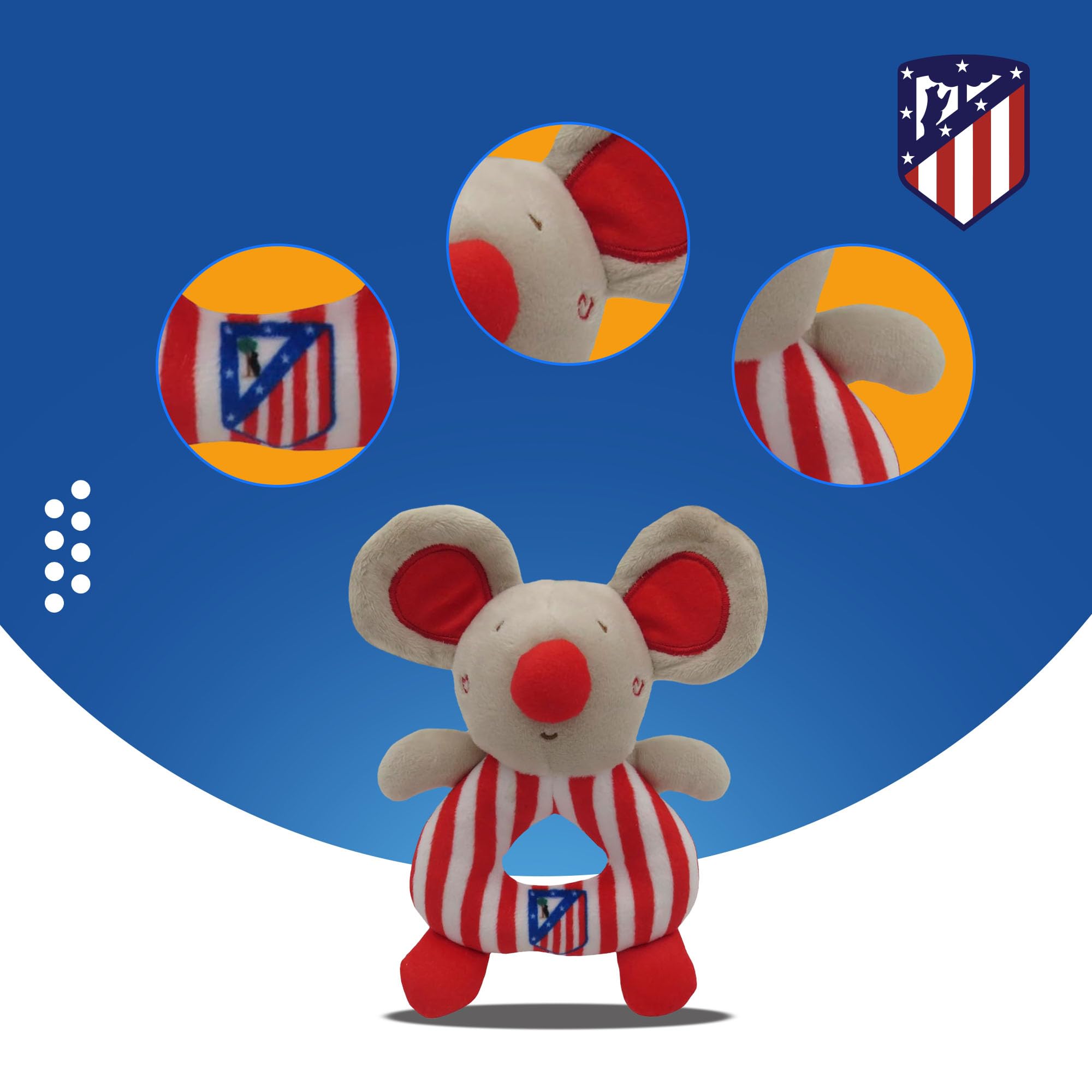 Sonajero Oficial Atlético De Madrid De Peluche - Ratón Rojo Con Cascabel - Regalo Bebé Y Accesorio De Cuna