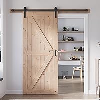 Vista 30 de FREDBECK Puerta corredera de granero de 34 x 84 pulgadas con kit de herramientas de 6 pies incluido, panel de abeto macizo en forma de K, necesita