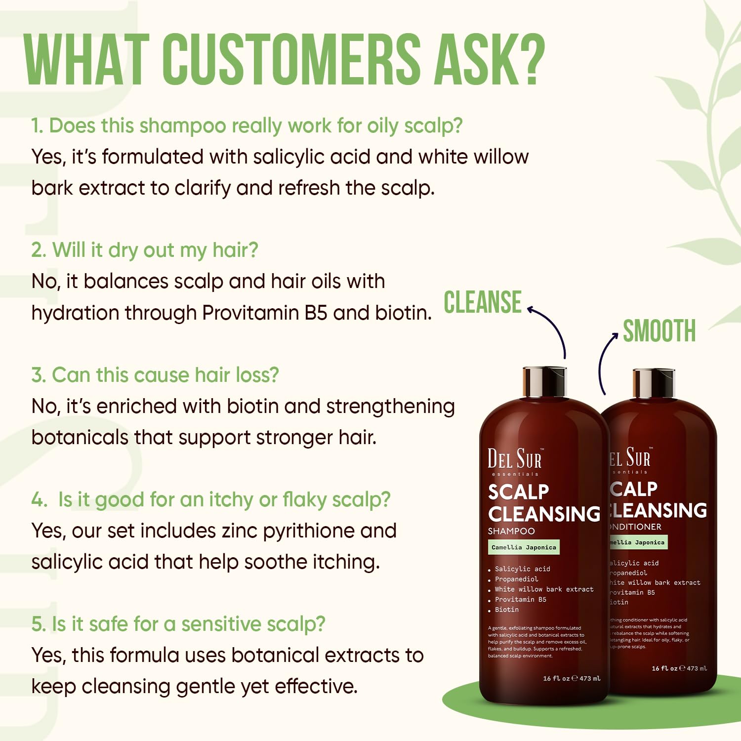 DEL SUR Scalp Cleansing Shampoo and Conditioner Set | 16 fl oz Each | with Camellia Japonica, Salicylic Acid & Willow Bark | Clarifying Oil Control for Build Up & Oily Scalp - Image 7