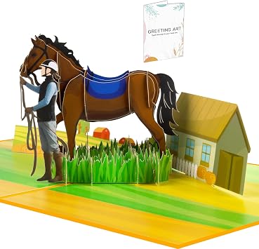 GREETING ART Horse Pop Up Card, Fathers Day Card, Happy Birthday, Retirement, Graduation, Thank You Card, Horse 3D Cards Gift for Dad, Son, Husband