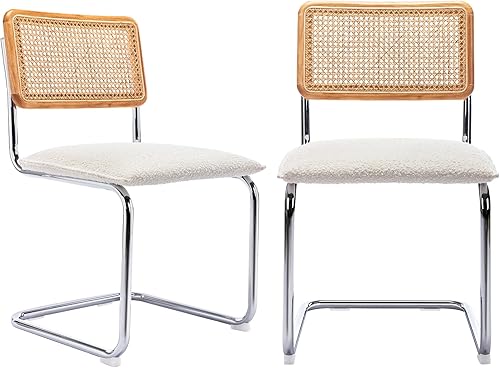 ONEVOG Juego de 2 sillas de comedor tapizadas Boucle, sillas de caña con marco de madera de goma resistente, cómodas sillas de cocina con respaldo