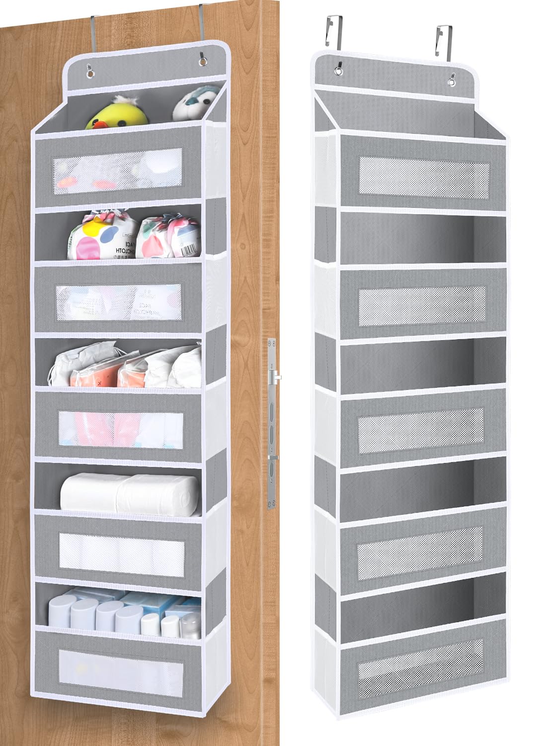 Over The Door Organizer Storage, 5 Shelf Hanging Door Organizer with 10 Large Capacity Pockets, Anti Tilt 44 lb Load Behind Door Storage for Bedroom,