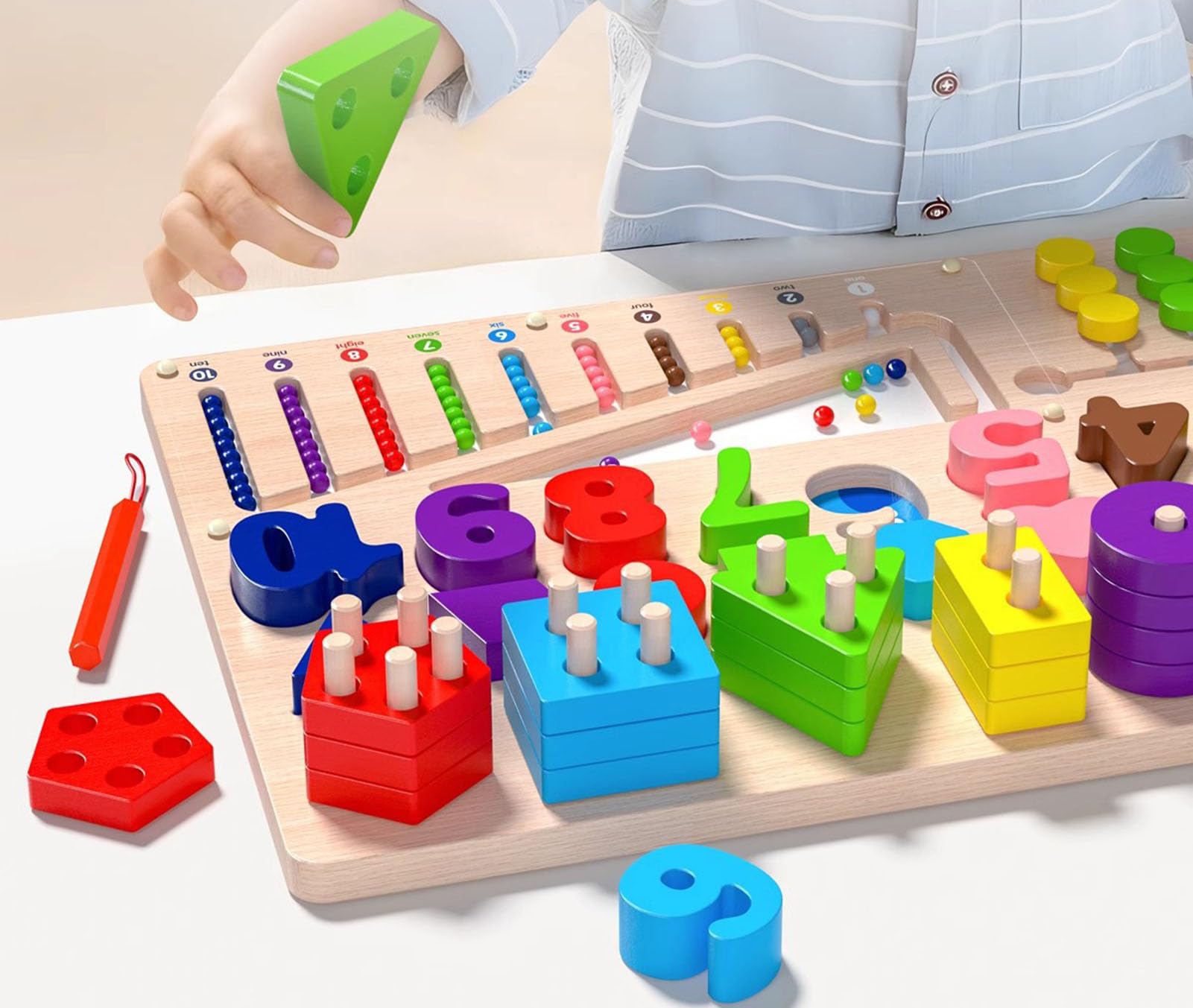 Hölzernes Montessori-Mathematikspielzeug Formensortier- und Zahlenzuordnungspuzzle mit magnetischem Labyrinth