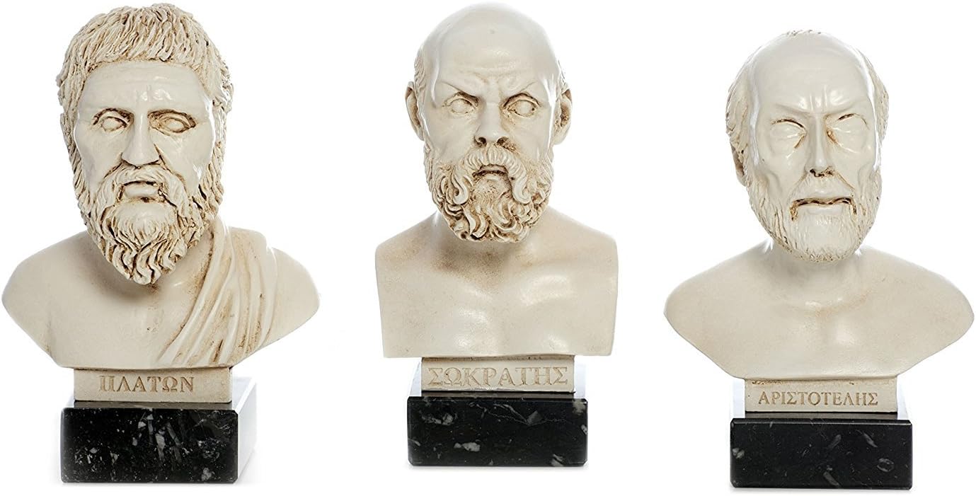 Greek Philosophers Busts (Socrates, Plato & Aristotle), Pericles with Helmet Bust, and Alexander the Great Head Statue