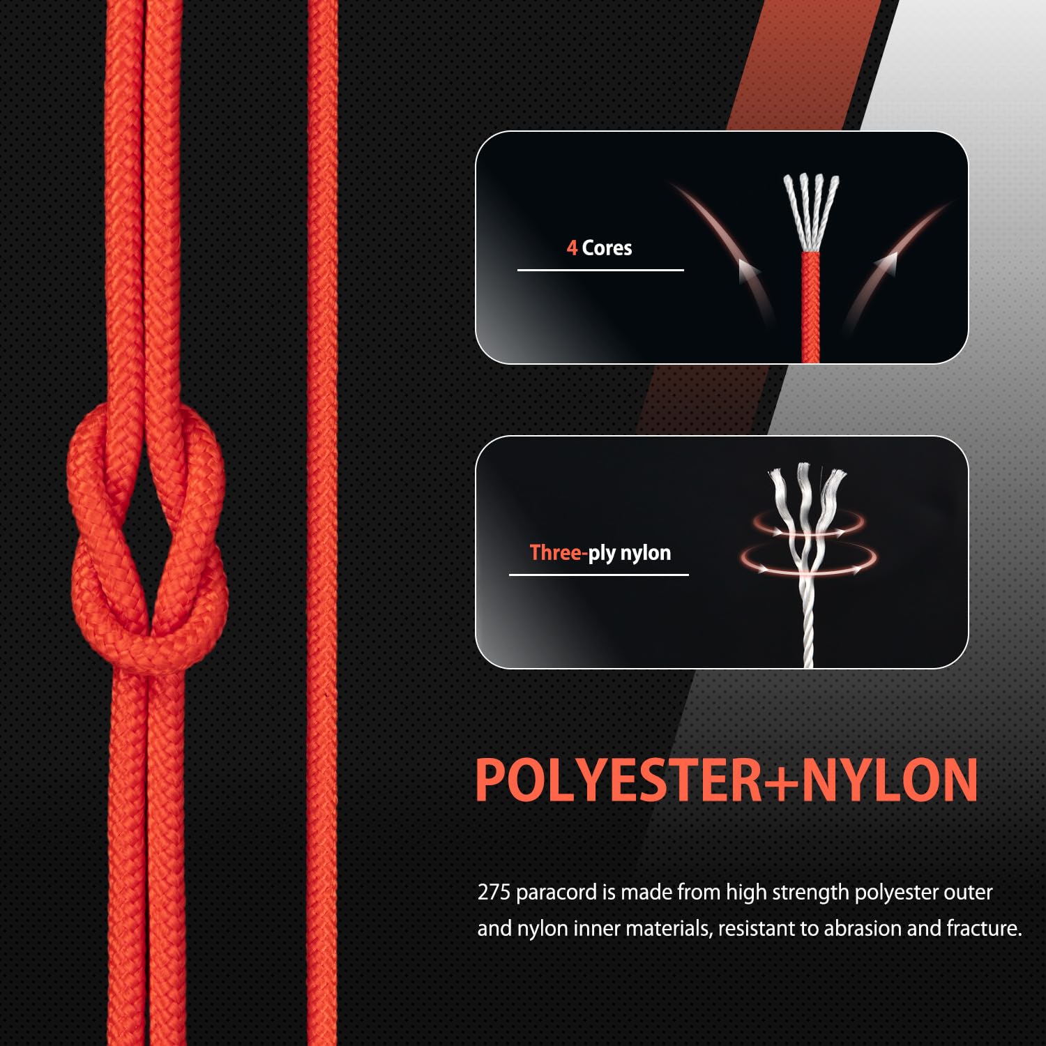 Corde Paracorde 275 Nylon 2,4 mm 4 Brins Survie Extérieure Max. 125kg Néon Orange