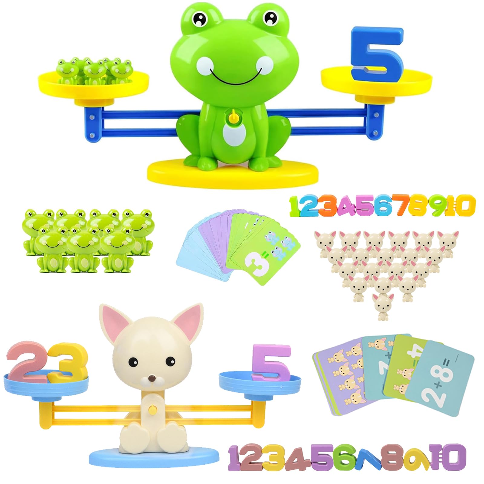 Frog Balance Counting Toys, Cool Math Learning Games for Boys and Girls, Educational Number Toy Preschool Frog Balance Counting Toys, Fun Children's Gift STEM Math Games Toys for Kids Age 3+ (63 PCS)
