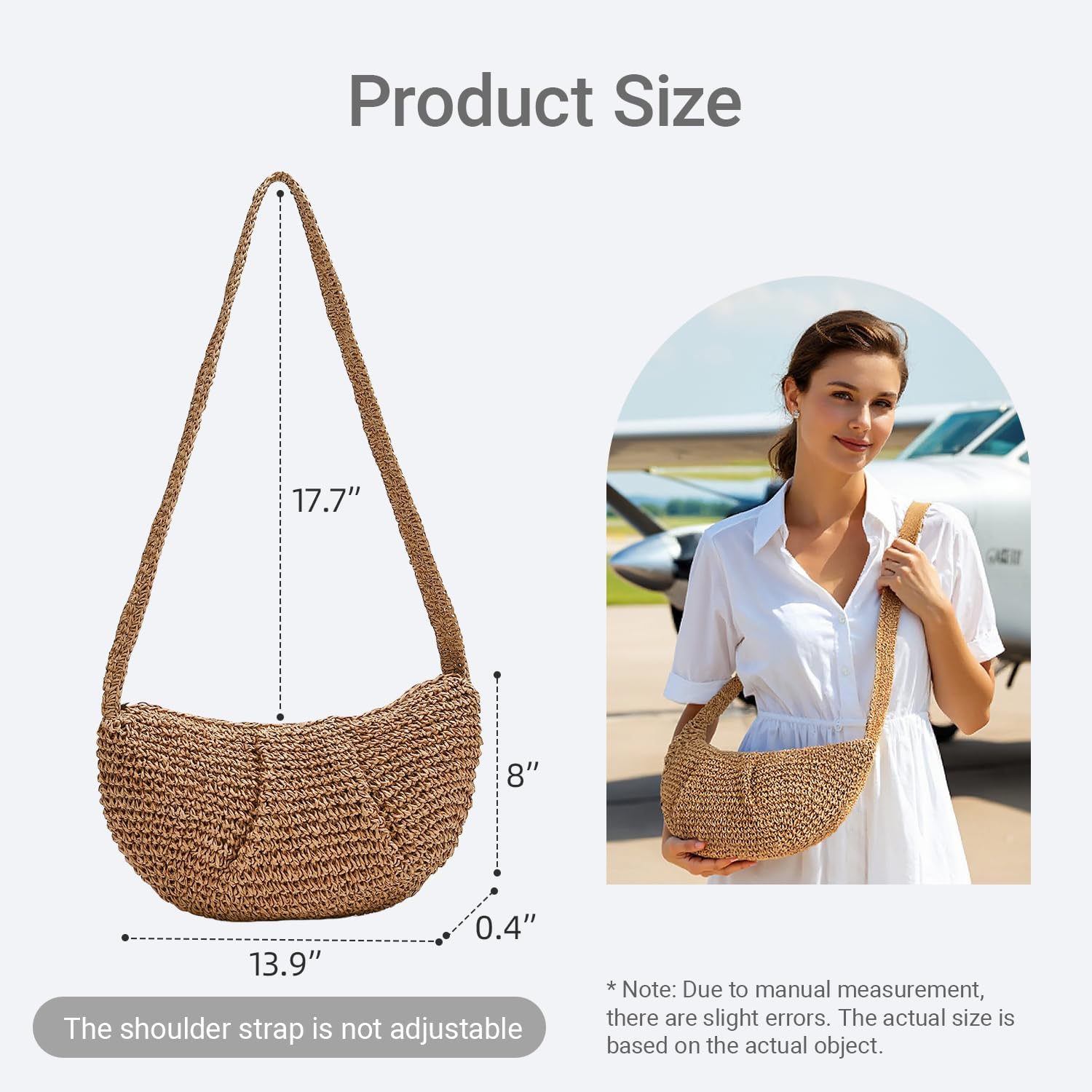 Herald Small Pleated Crescent Straw Woven Crossbody Bag for Women, Ruched Handmade Summer Beach Shoulder Purse Handbag - Image 5
