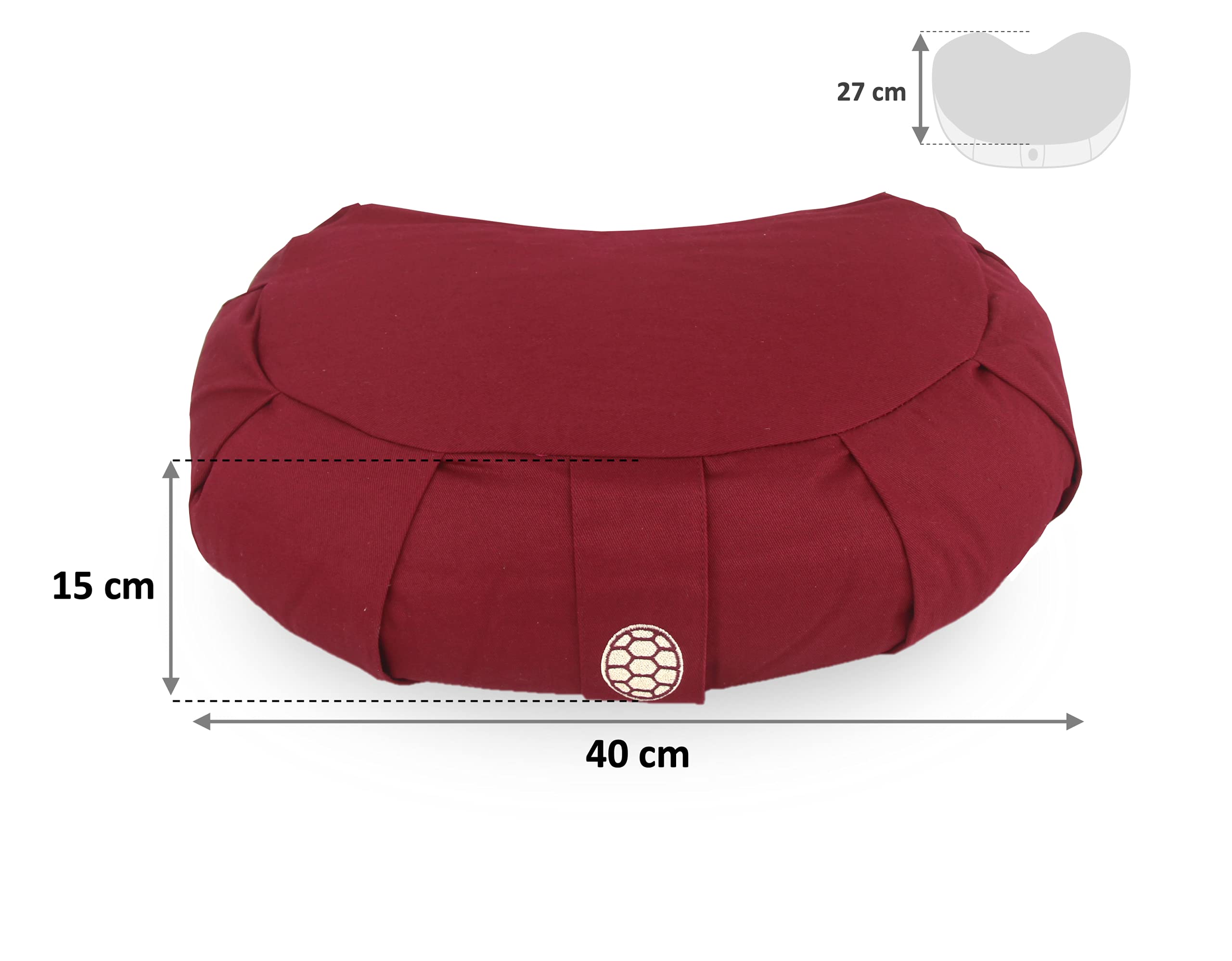 TORTUGA Meditation&Yoga - Cuscino Zafu imbottito in grano saraceno sostenibile - Design mezzaluna - Altezza 15 cm - Fodera in cotone 100% naturale, facile da lavare, meditazione/yoga