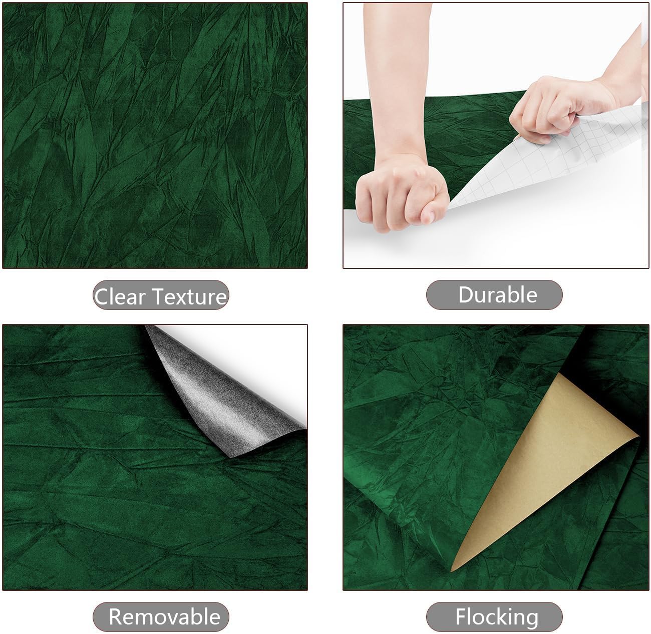 YENHOME 30"X118" Vintage Green Velvet Wallpaper Peel and Stick Dark Green Velvet Peel and Stick Wallpaper Textured for Bedroom Self Adhesive Felt Fabric Wall Paper Contact Paper for Cabinets Drawers
