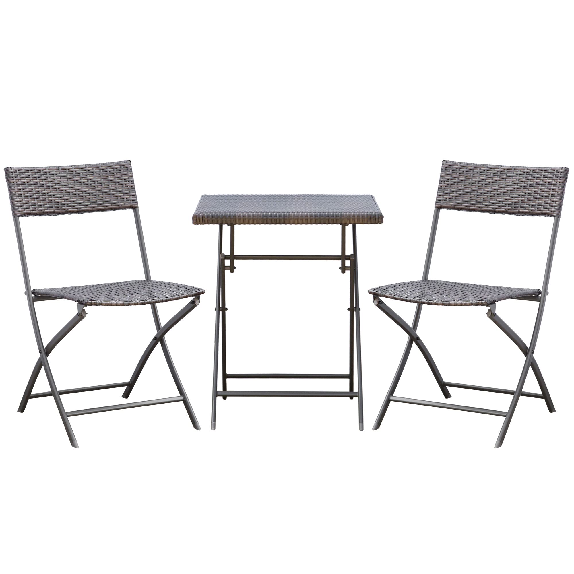 Outsunny Conjunto de Muebles de Jardín Plegable de 3 Piezas Juego de Sillas y Mesa de Ratán para Patio Balcón Jardín Diseño Trenzado Elegante Mesa de 60x60x72 cm Negro