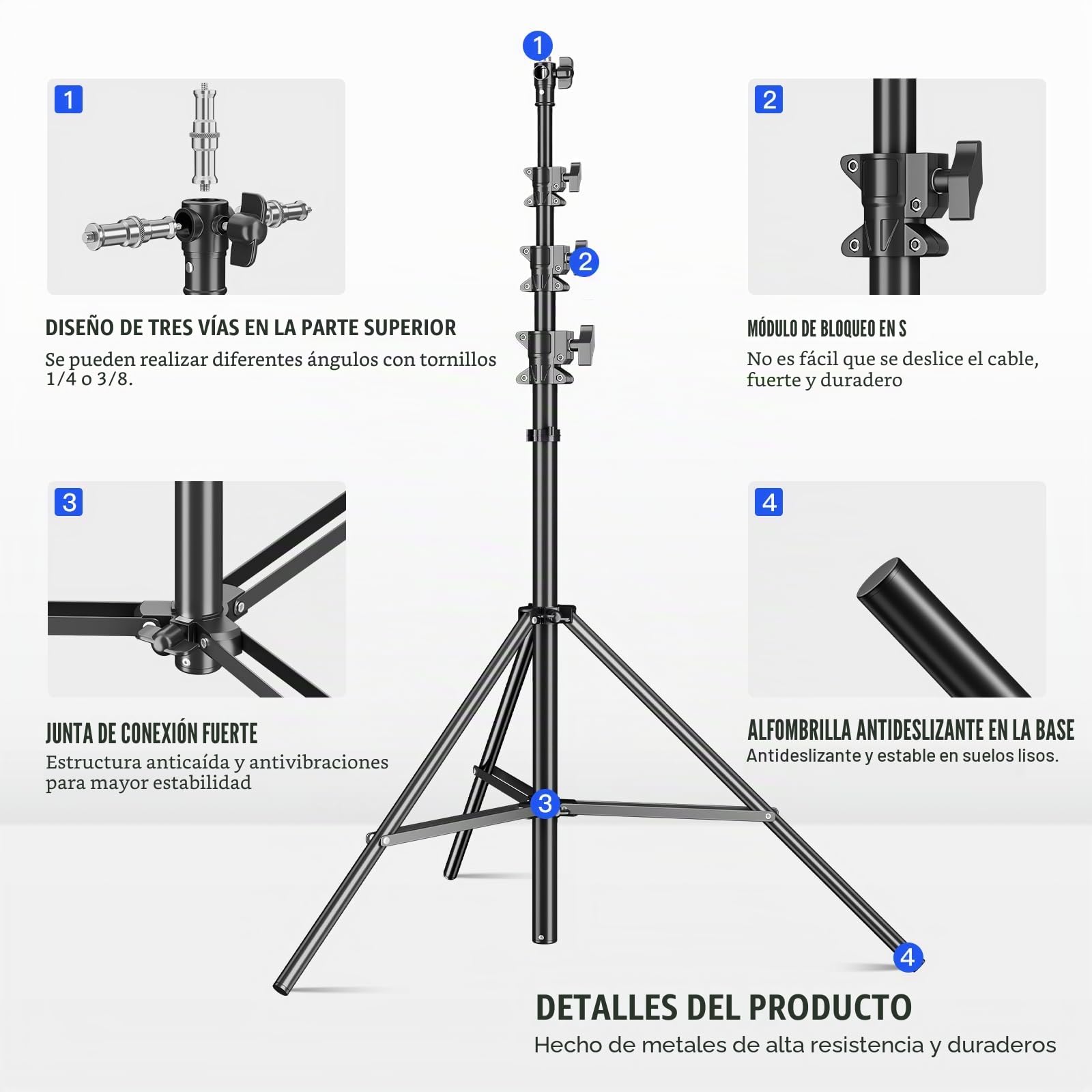 Soonpho 440cm Air Pro Trípode de Lámpara con Amortiguación de Aire Soporte de Luz Metal Aluminio 4.4m Altura máxima 15kg Capacidad de Carga, Estable y cómodo Soporte de Luz para Fotografía