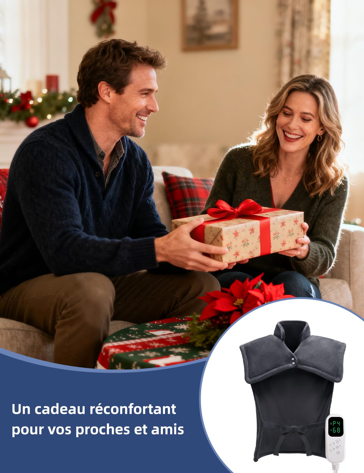 Coussin Chauffant Dos Électrique Épaules Nuque Lombaires, 6 Niveaux de Température, Minuterie d'arrêt Automatique à 3 Heures, Chauffage rapide, Chauffe-dos, Lavable en Machine, 80 × 88 CM