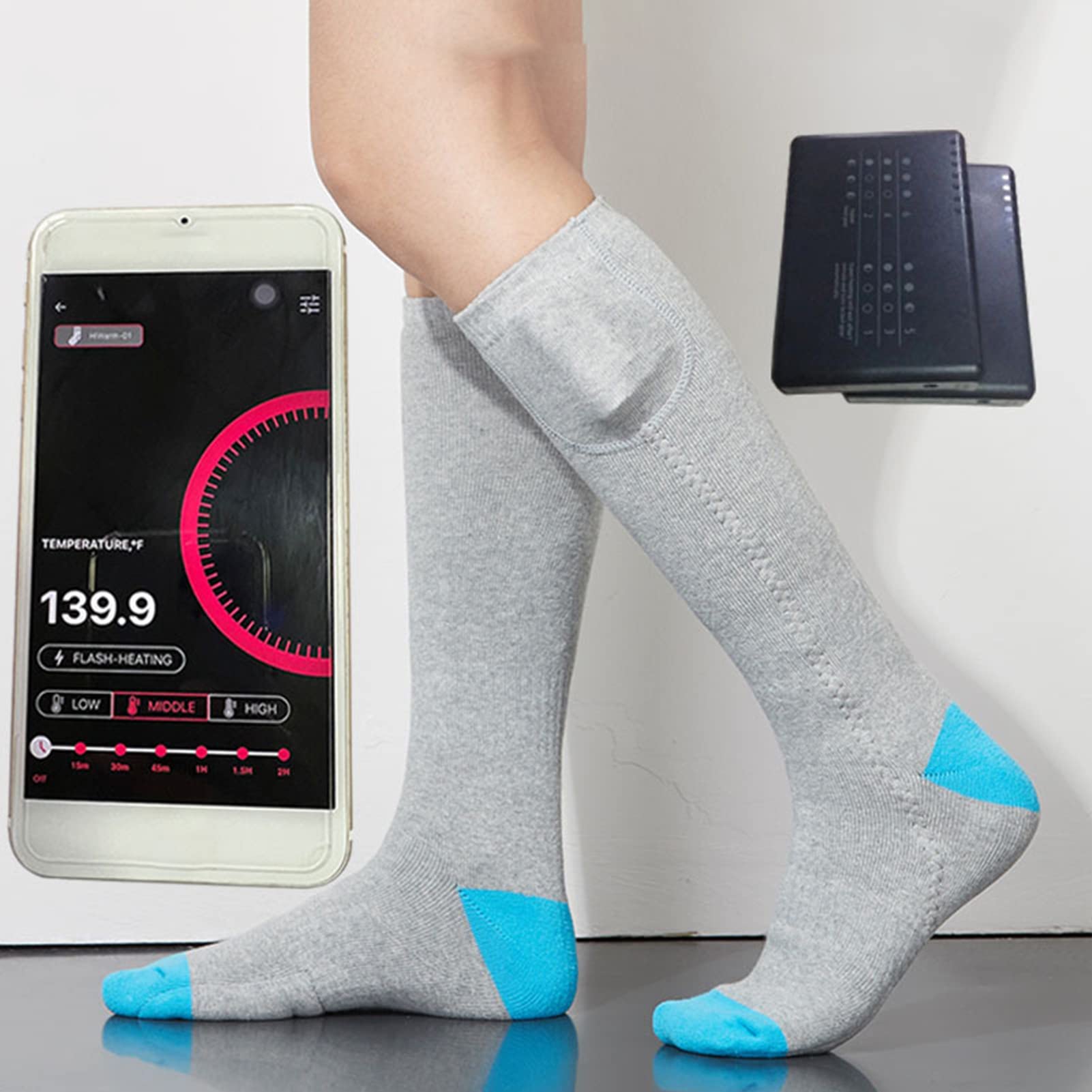 Calcetines térmicos recargables, calcetines térmicos para mujer de invierno,Calcetines térmicos de invierno recargables con calefacción inteligente - Calentamiento inteligente 3 Soydan