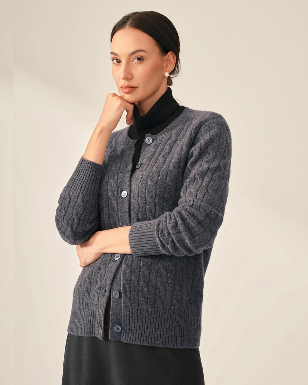 KVSS 100% Pure Cashmere Cardigan for Women Cable-Knit Crewneck Button Up Cardigan Sweaters | Luxury from Inner Mongolia - Image 2