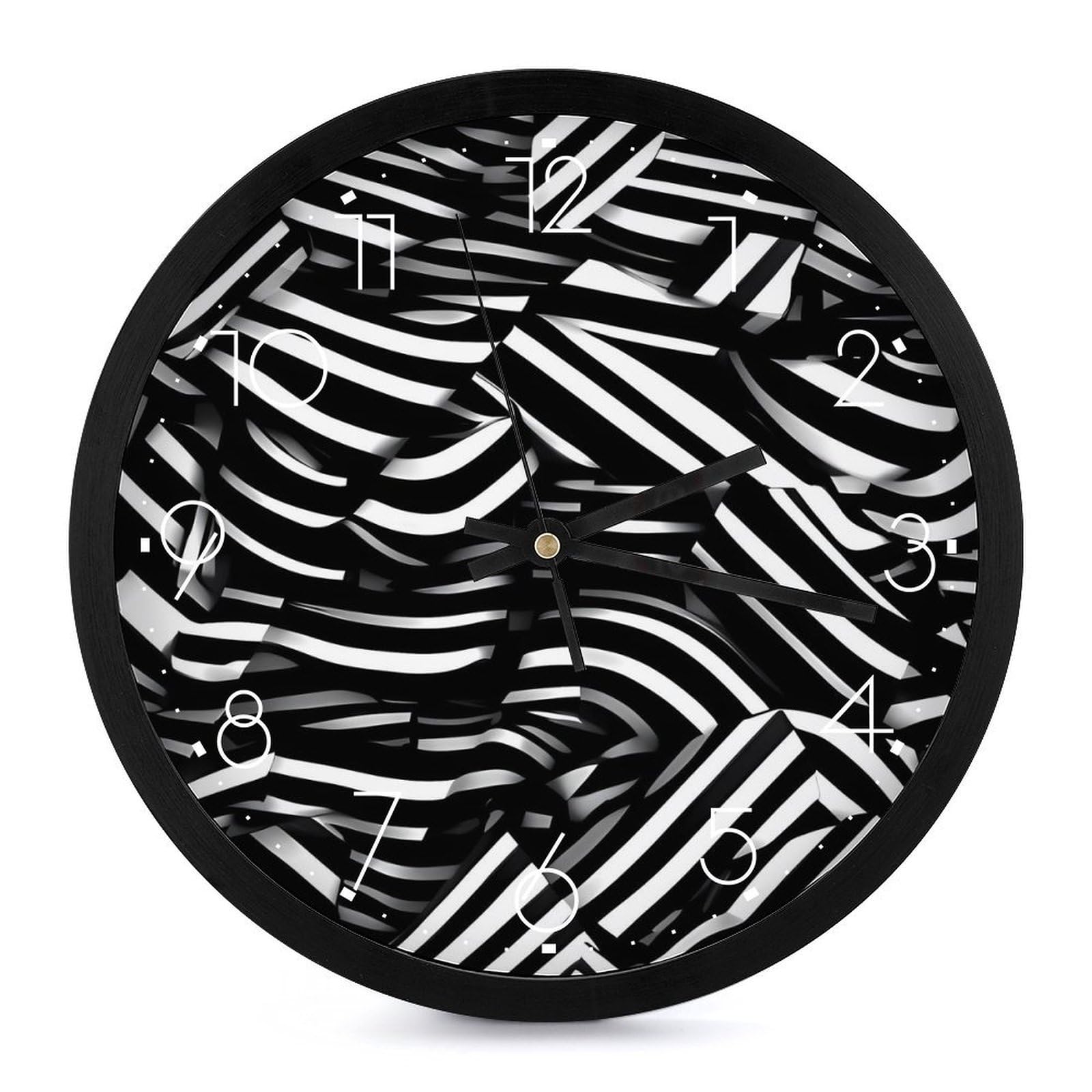Horloge murale imprimée lignes noires et blanches décoration salon moderne