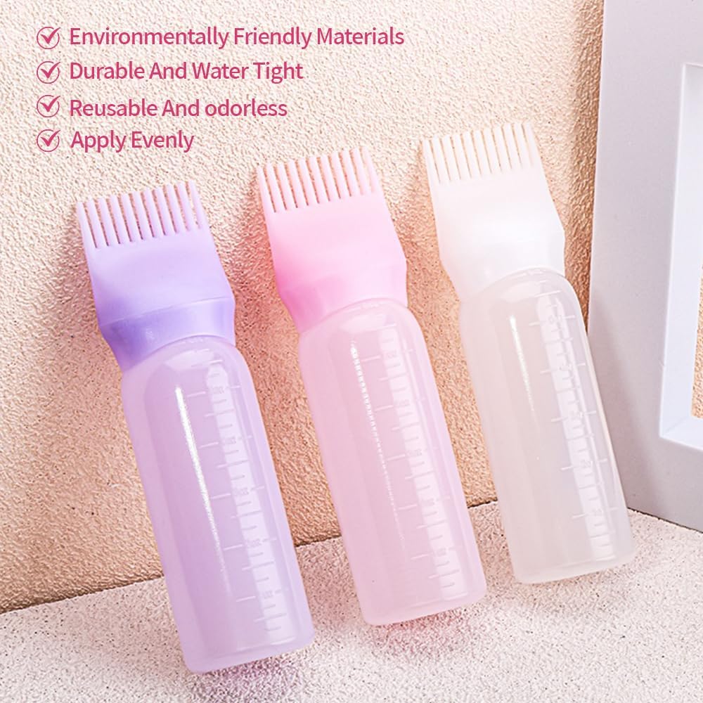Ella & Sara 3PCS Root Comb Applicator Bottle Hair Oil Applicator for Hair Dye, Hair Oiling Bottle Brush with Graduated Scale for Women Scalp Hair Dye Tools