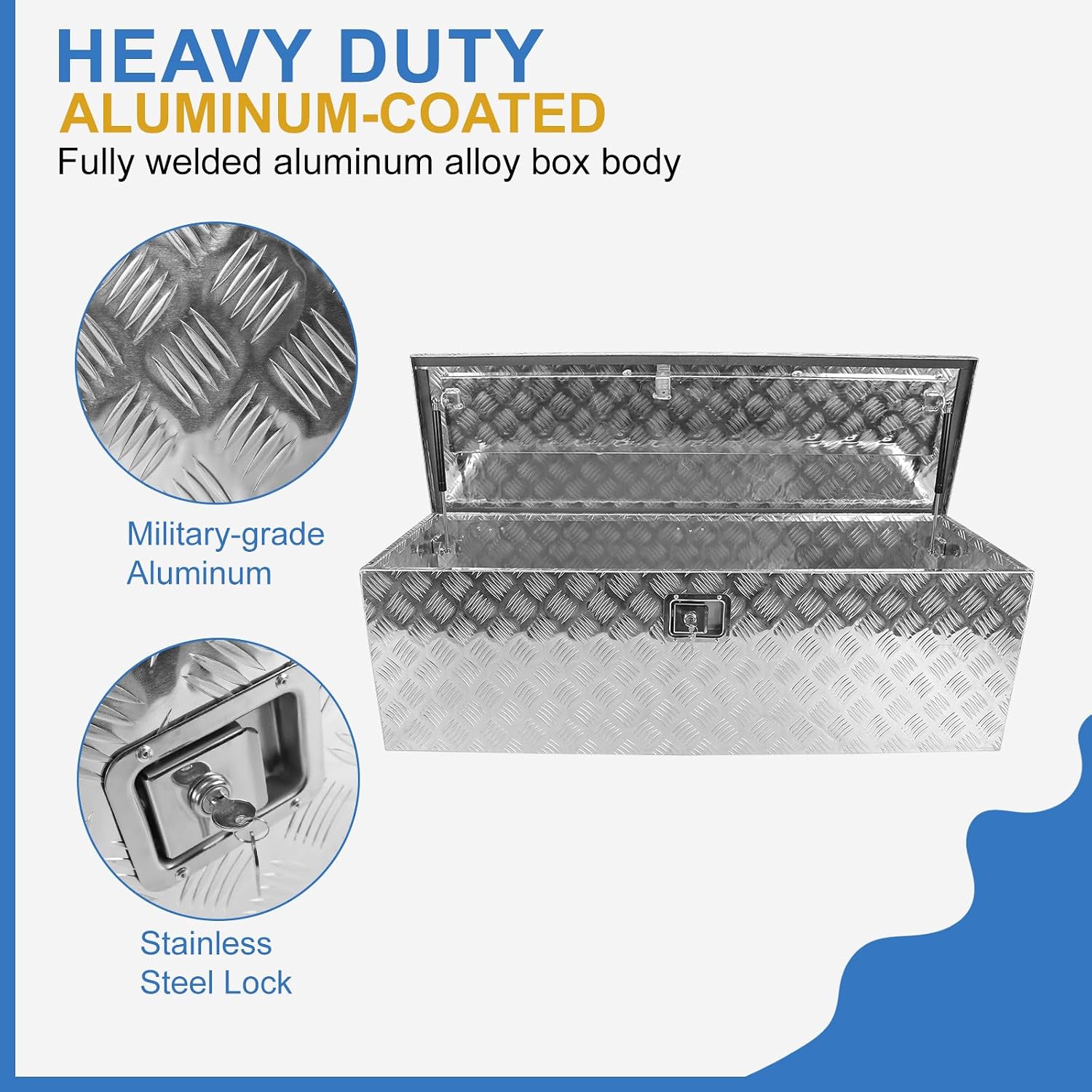 48"X15"X15" Heavy Duty Chrome Aluminum Truck Bed 5 Bar Tread Tool Box+Locks and T-Handle Latch Key Silver